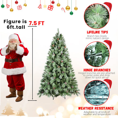 7.5FT Scotch Pine Christmas Tree, Premium Frosted Pre-Decorated