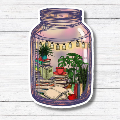 Books-World Jar Sticker/Magnet