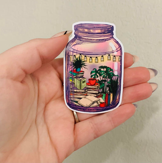 Books-World Jar Sticker/Magnet