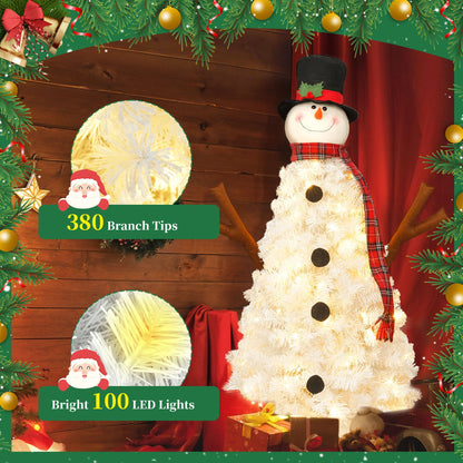 4ft Pre-lit Christmas Tree with 100 Lights, Snowman-Shaped Artificial