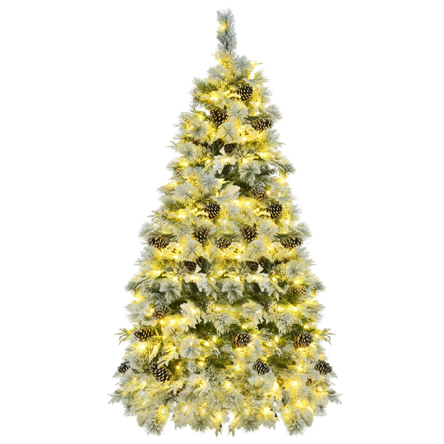 6FT Pre-Lit Spruce Snow Flocked Christmas Tree with Pine Cones,