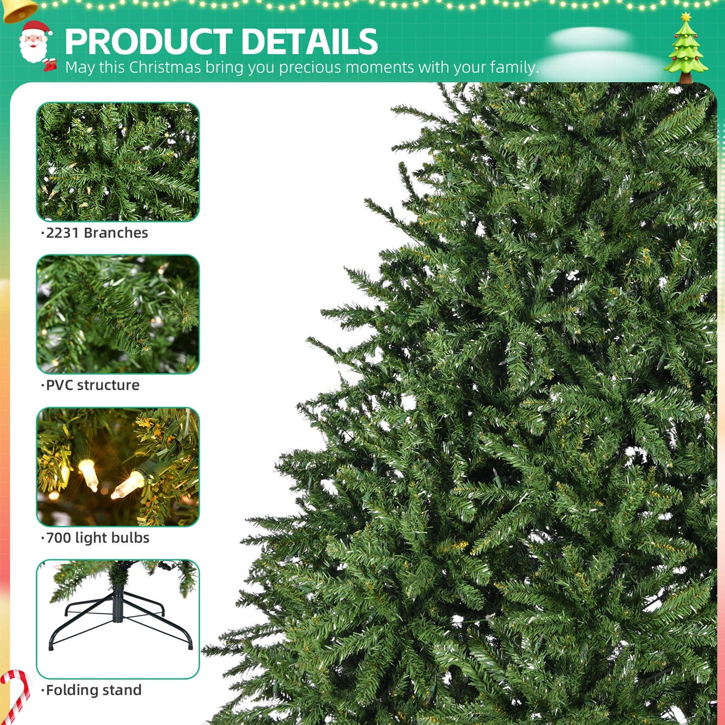 7ft Pre-Lit Artificial Holiday Christmas Tree for Home, Office,Party