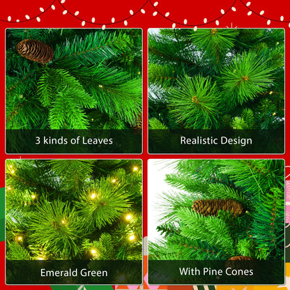 6FT Grass Green Christmas Tree, Large Branches Pine Tree, Pre-Lit Set