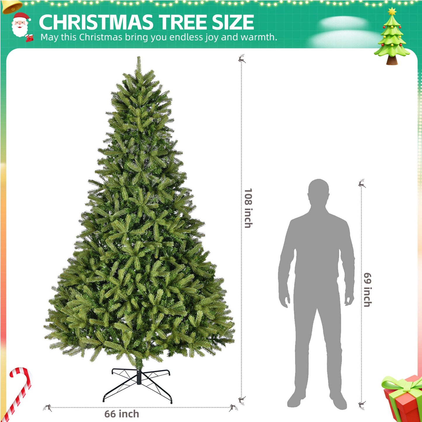 9Ft Artificial Christmas Tree with 2576 PE&PVC Mixed Branch Tips,