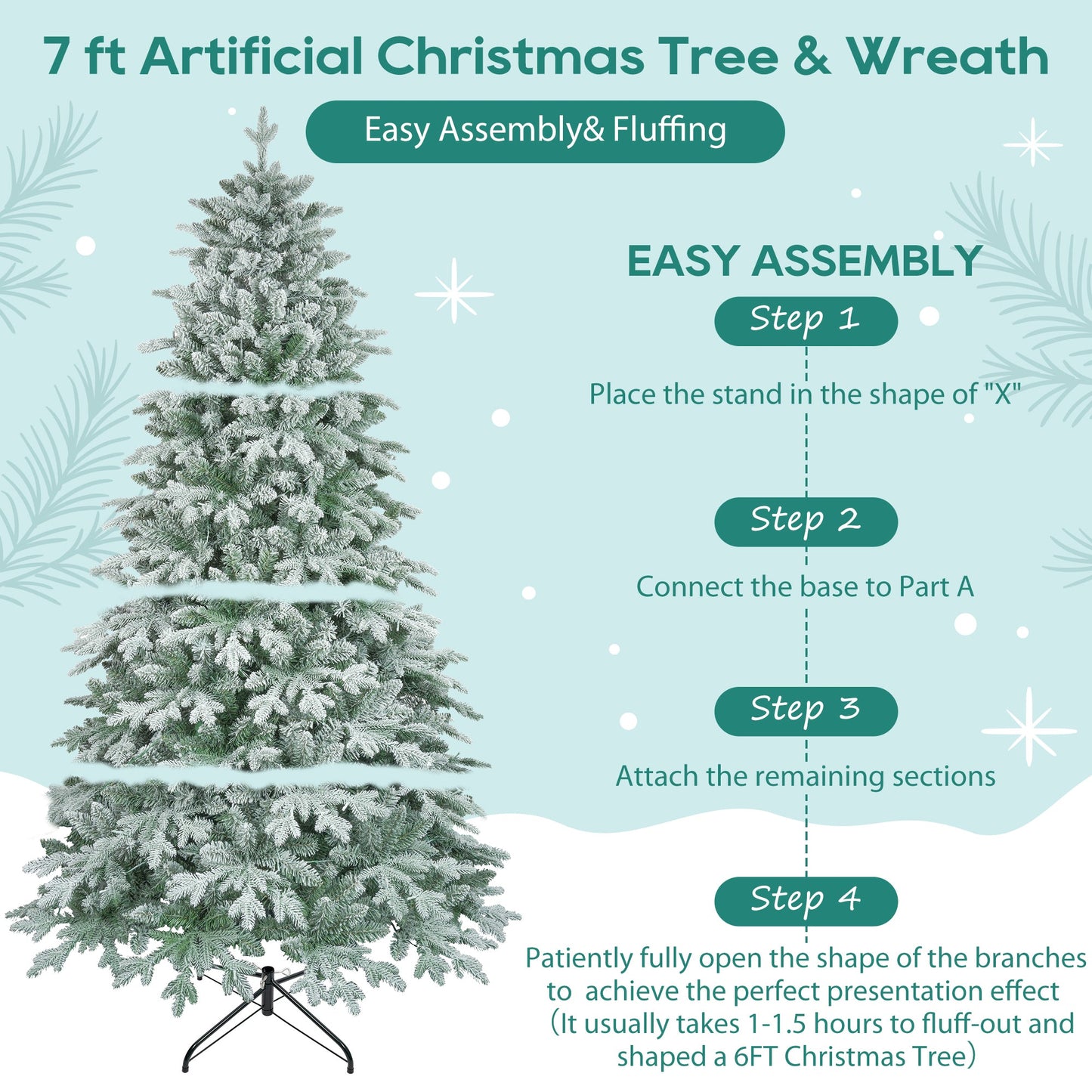 7ft Lighted Artificial Christmas Tree with Wreath Set of 2 , Christmas