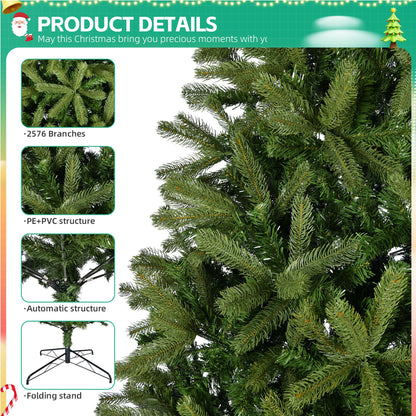 9Ft Artificial Christmas Tree with 2576 PE&PVC Mixed Branch Tips,