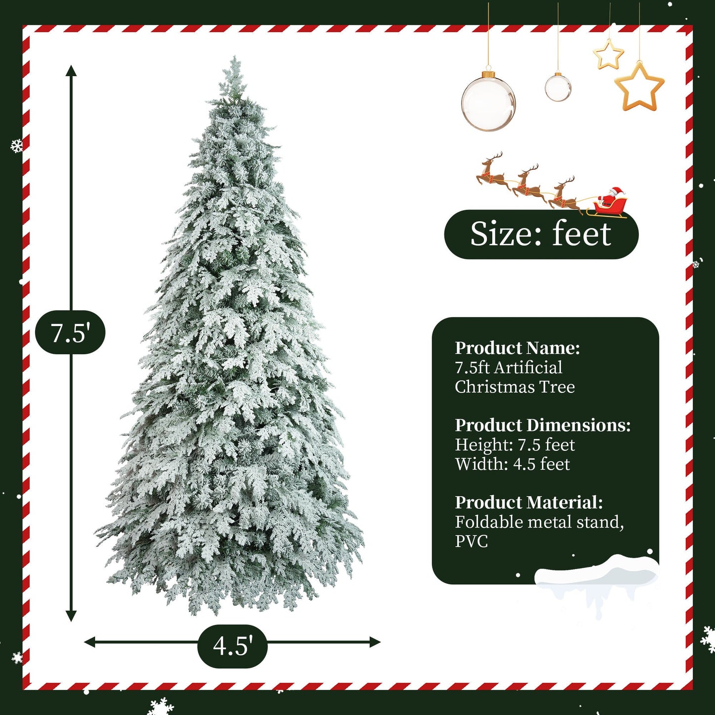 7.5ft Artificial Christmas Tree with 400 LED Lights and 1200 Bendable