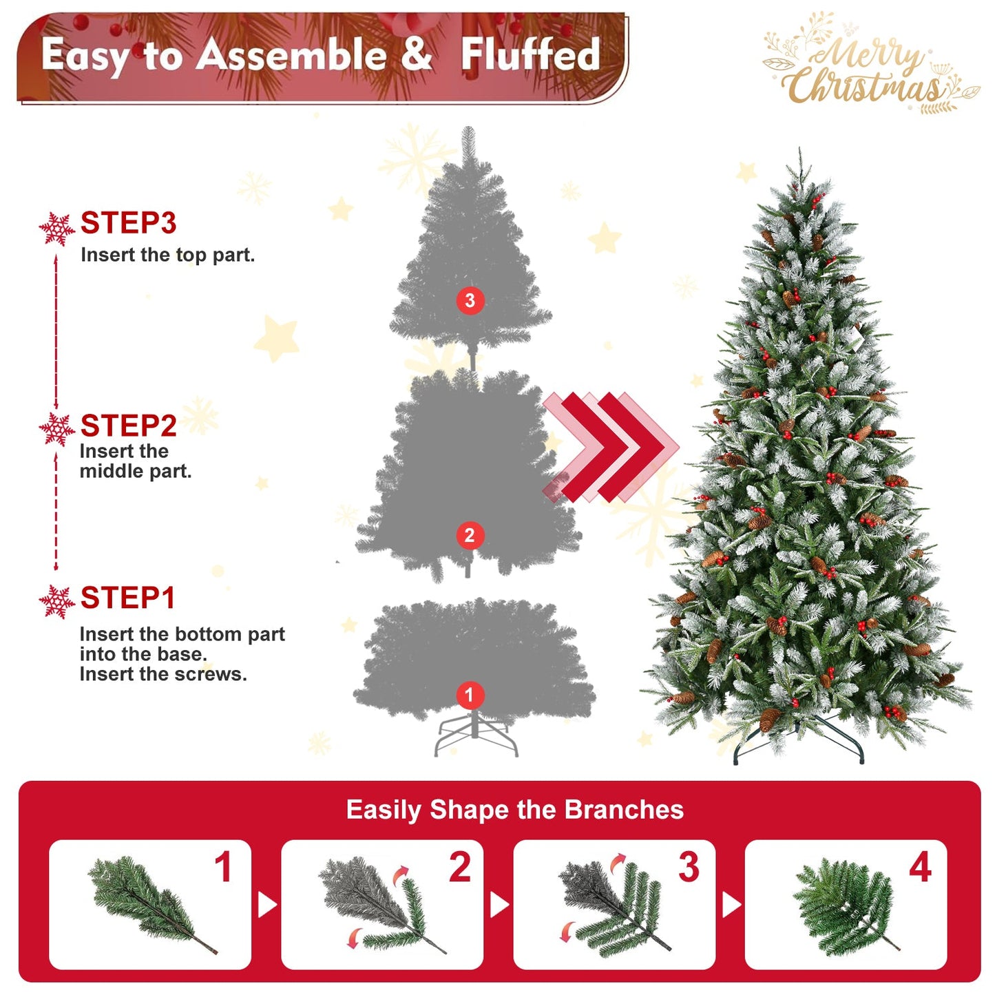 8ft PE/PVC Spray White Christmas Tree with 2850 PE&PVC Mixed Branch