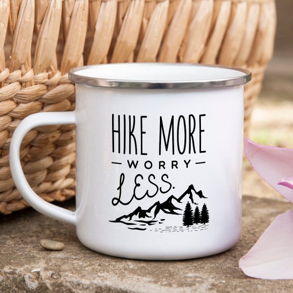 Hiking Gift for Hiker Enamel Mug Wanderlust