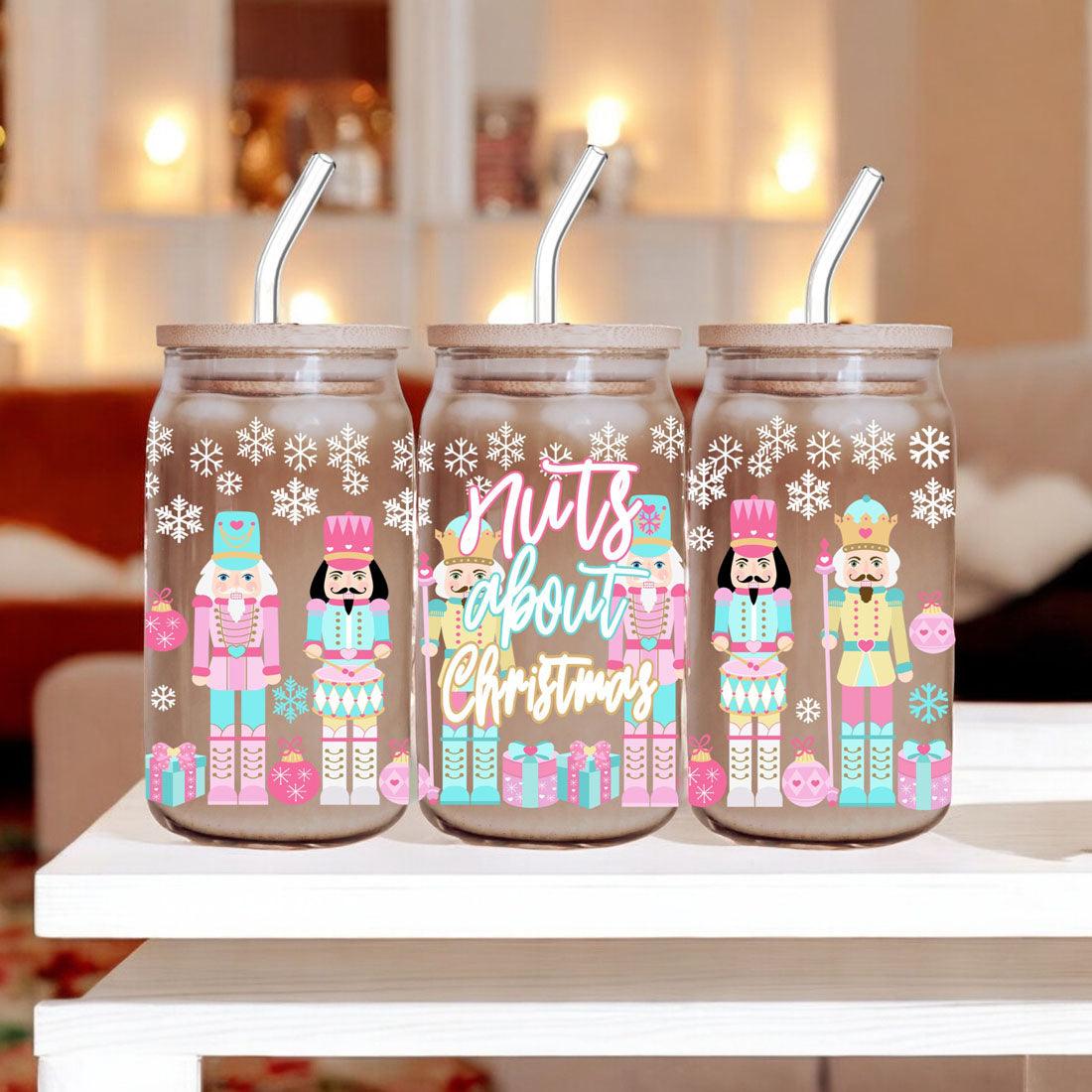 Nutcracker Nut Holiday Glass Cup & Straws