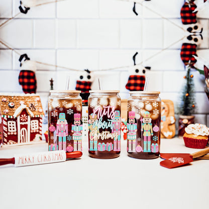 Nutcracker Nut Holiday Glass Cup & Straws