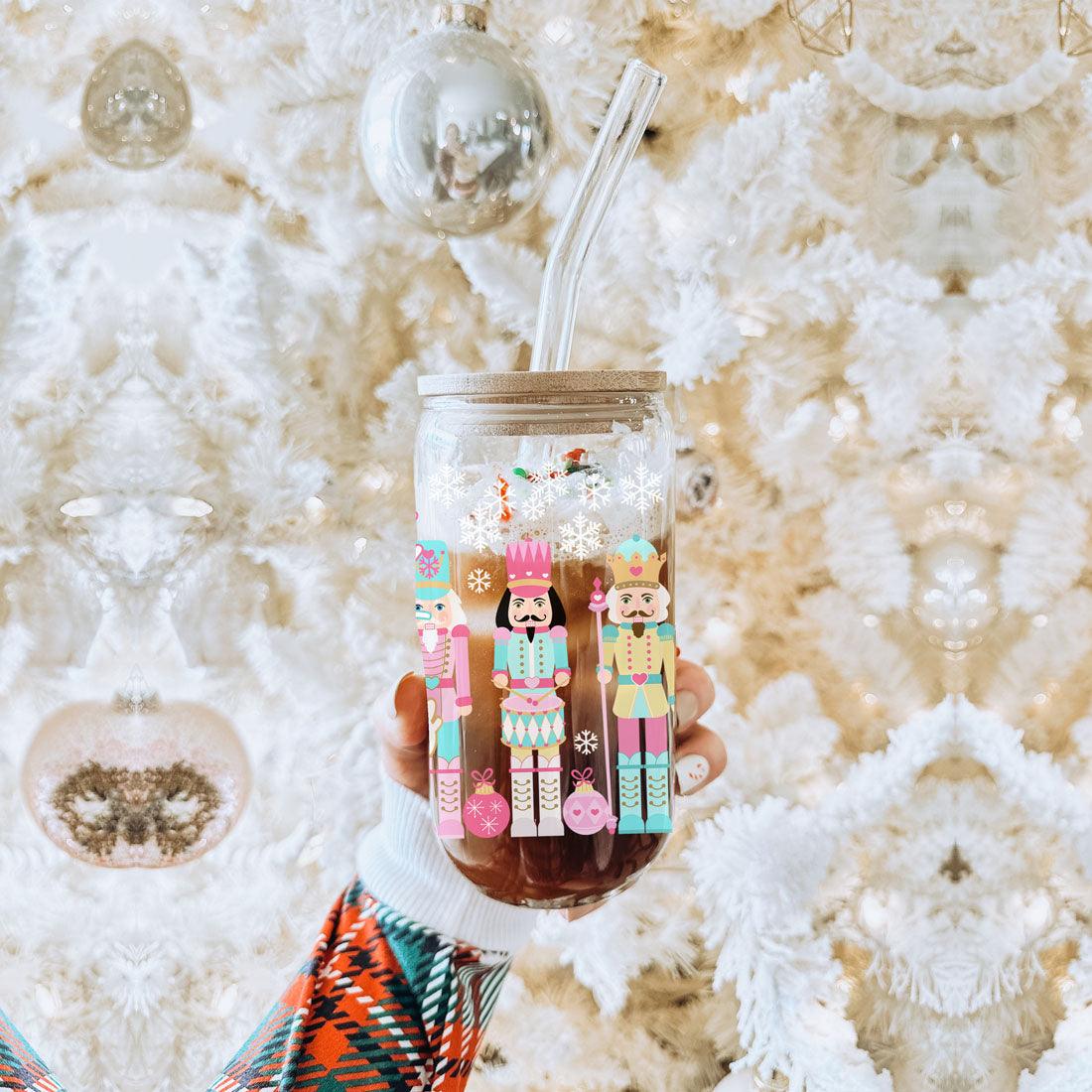 Nutcracker Nut Holiday Glass Cup & Straws