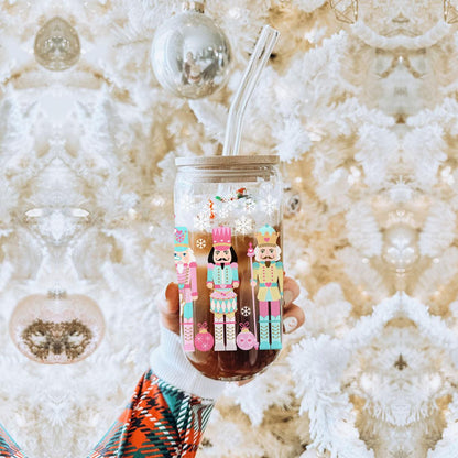 Nutcracker Nut Holiday Glass Cup & Straws