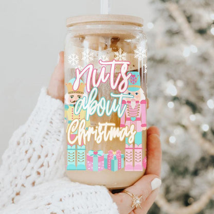 Nutcracker Nut Holiday Glass Cup & Straws