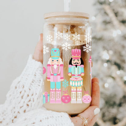 Nutcracker Nut Holiday Glass Cup & Straws