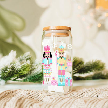 Nutcracker Nut Holiday Glass Cup & Straws