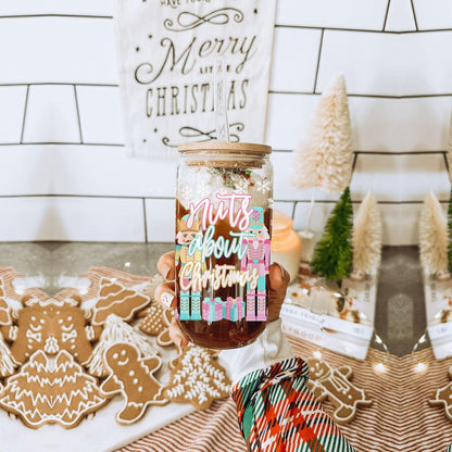 Nutcracker Nut Holiday Glass Cup & Straws