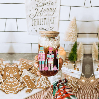 Nutcracker Nut Holiday Glass Cup & Straws