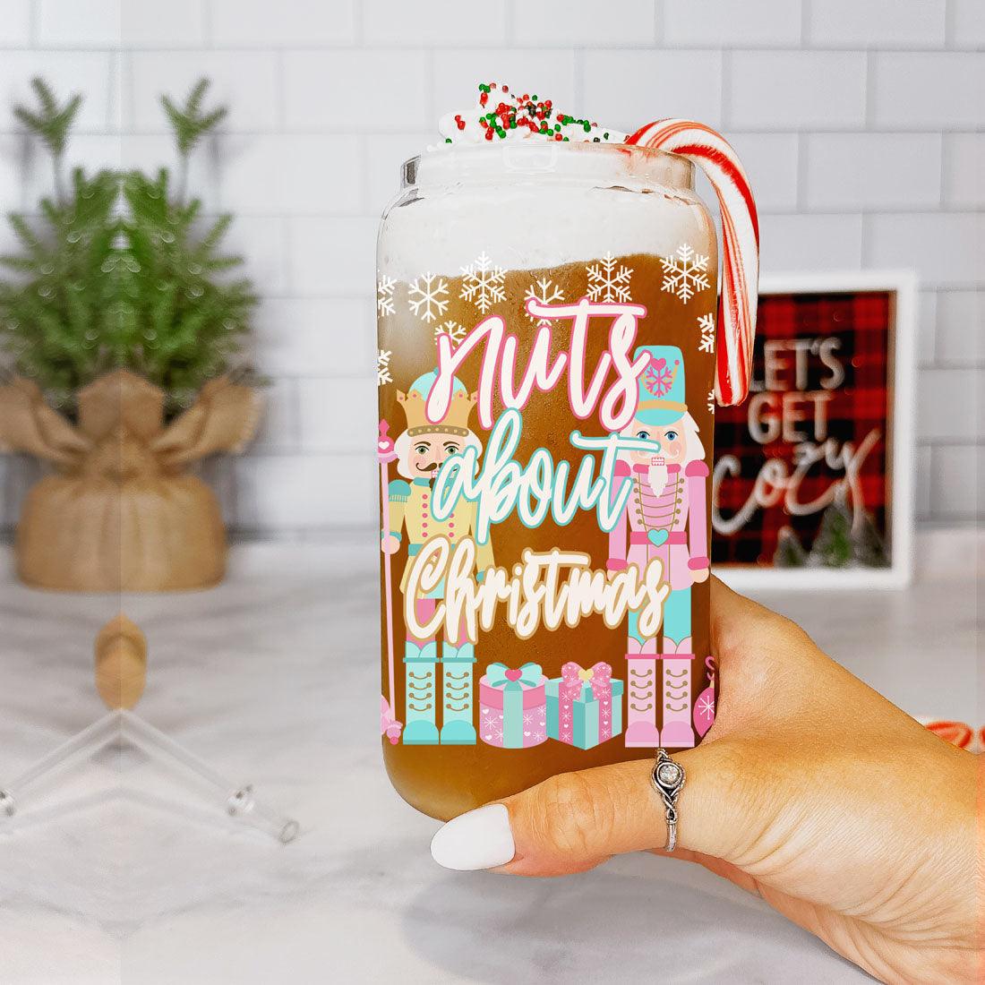 Nutcracker Nut Holiday Glass Cup & Straws