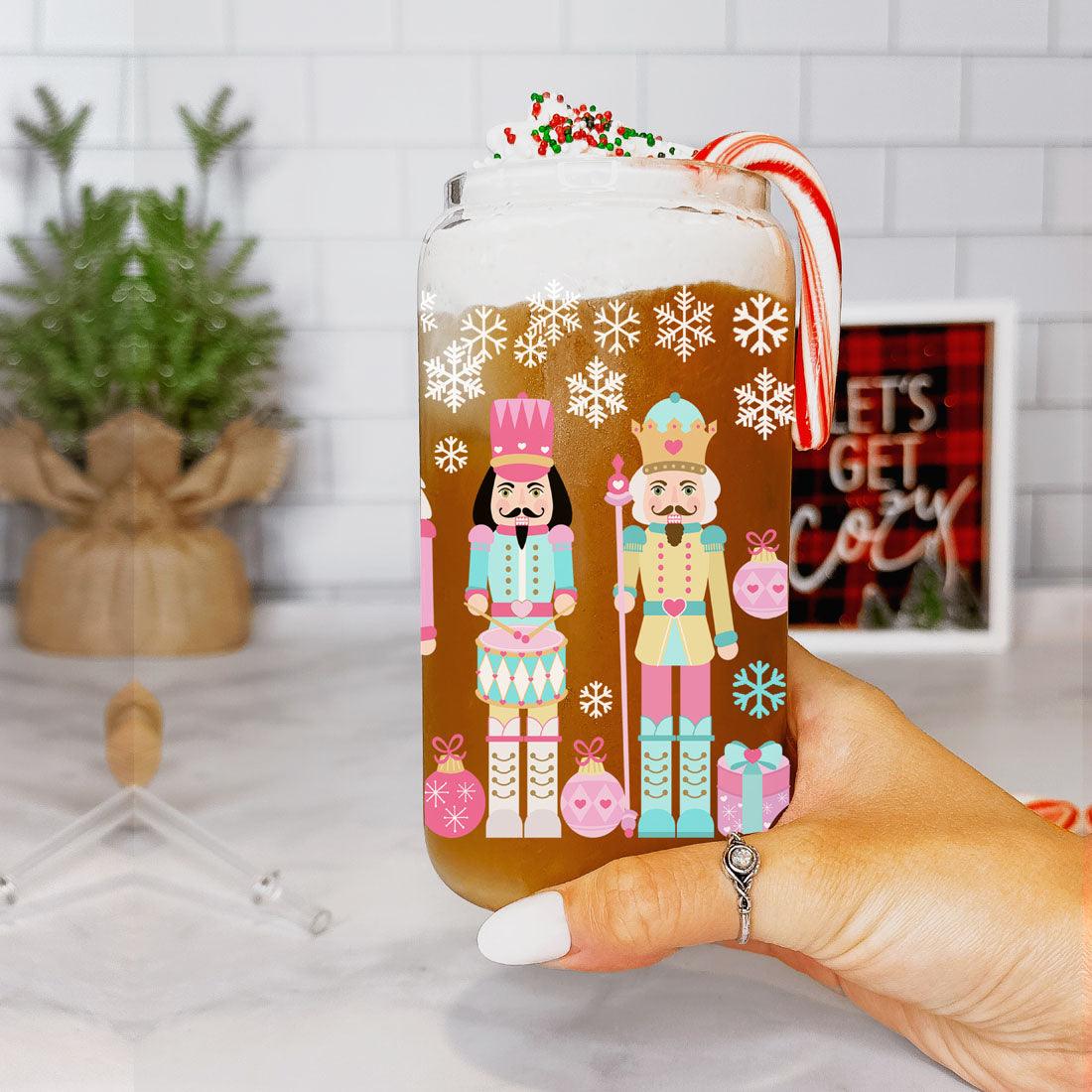 Nutcracker Nut Holiday Glass Cup & Straws