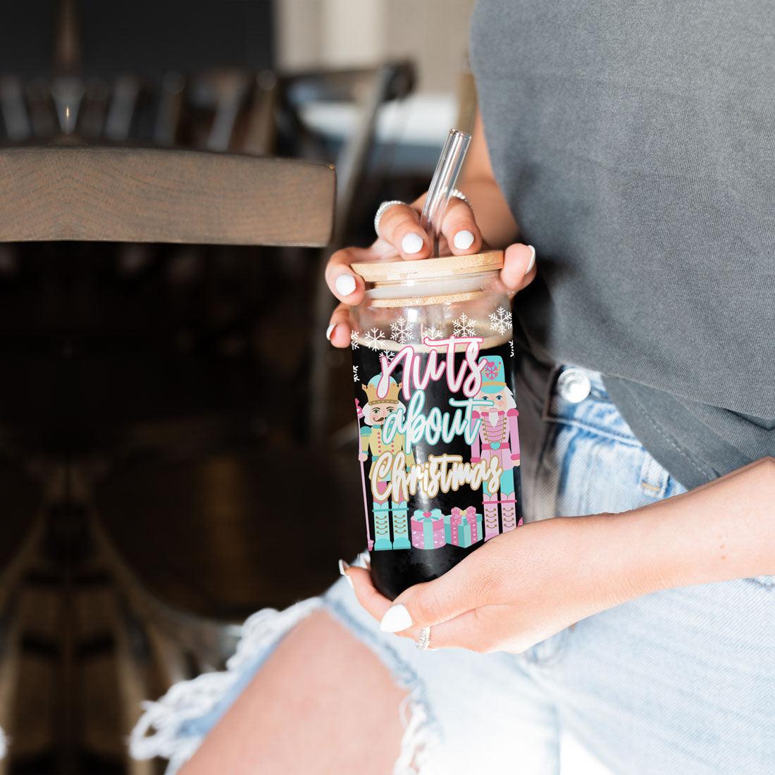 Nutcracker Nut Holiday Glass Cup & Straws