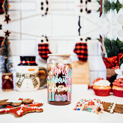 Nutcracker Nut Holiday Glass Cup & Straws