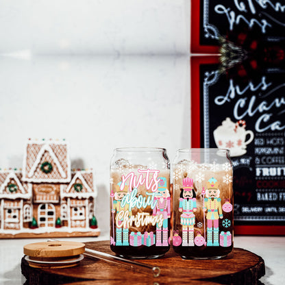 Nutcracker Nut Holiday Glass Cup & Straws