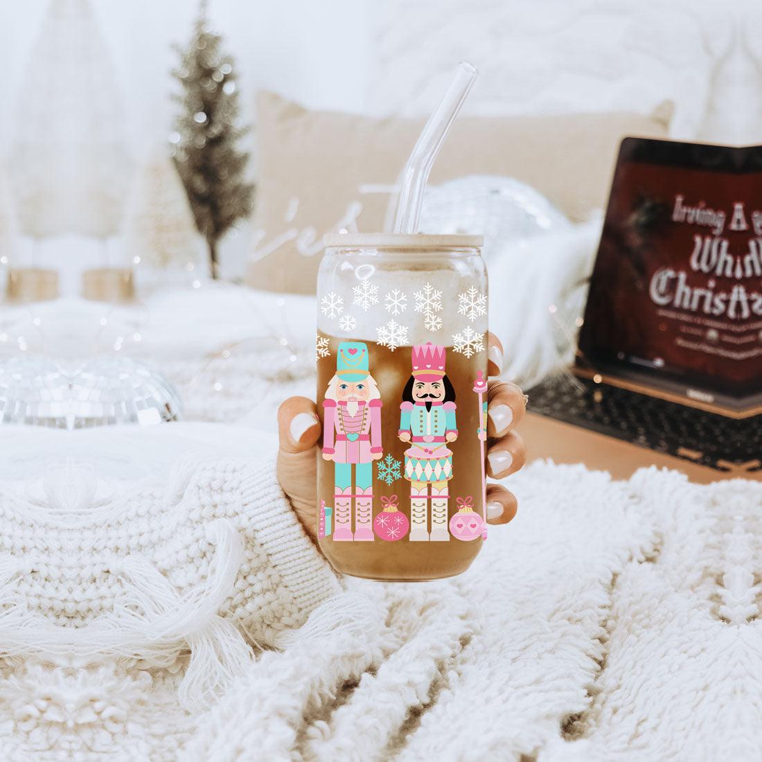 Nutcracker Nut Holiday Glass Cup & Straws