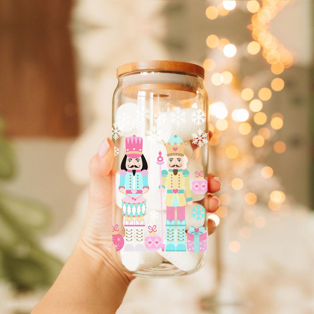 Nutcracker Nut Holiday Glass Cup & Straws