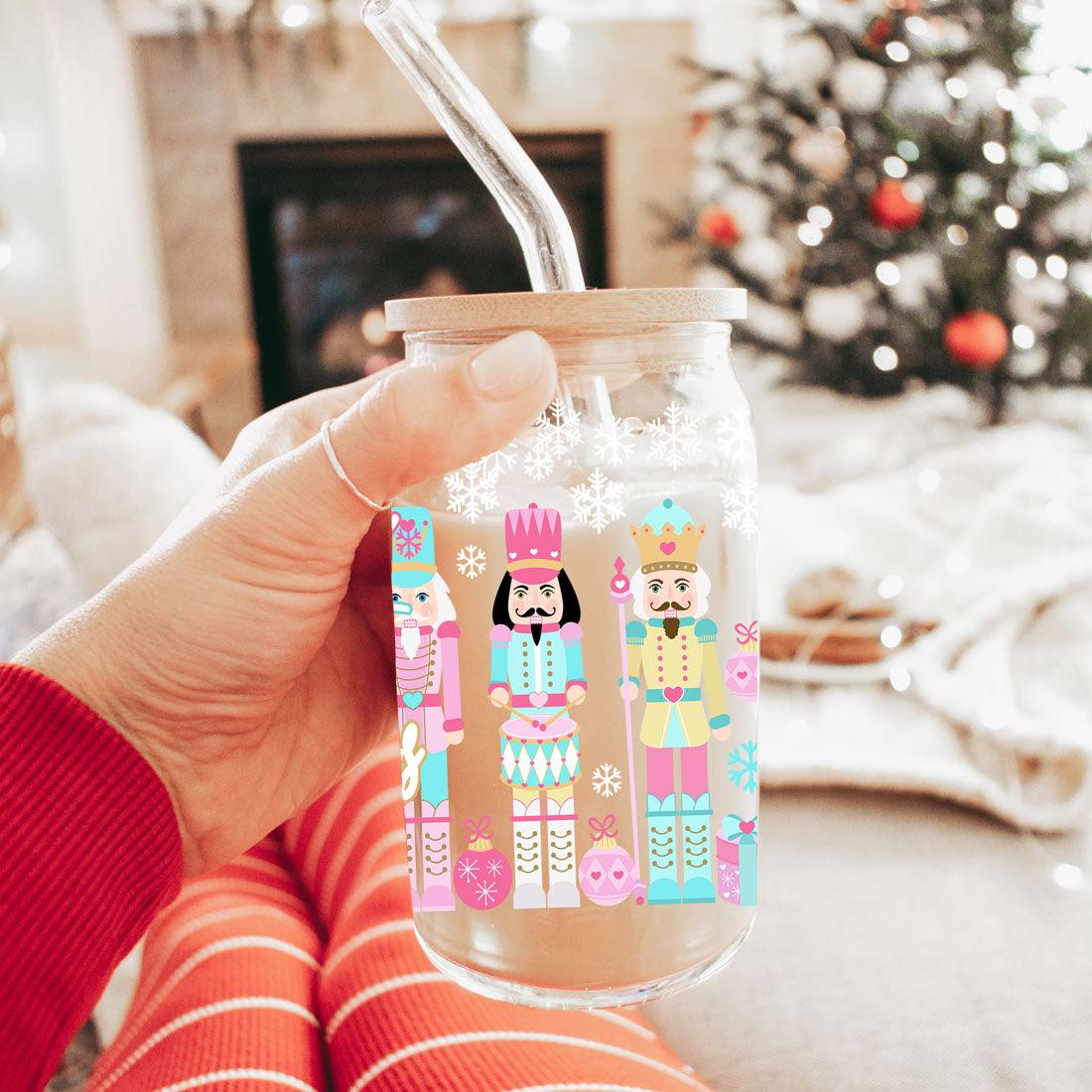 Nutcracker Nut Holiday Glass Cup & Straws