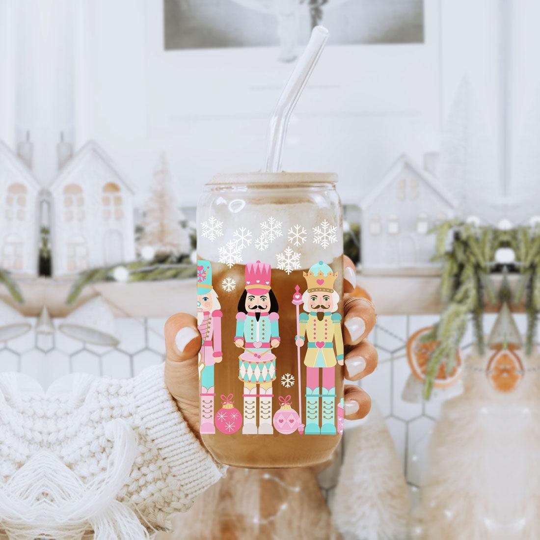 Nutcracker Nut Holiday Glass Cup & Straws