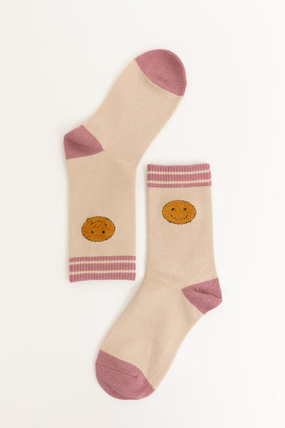 100% Cashmere Threaded Smiles Crew Socks